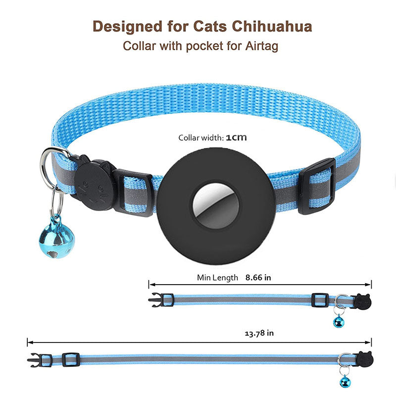 Airtag Pet Collar With Bell Reflective Adjustable Anti-lost Cat Dog Collar