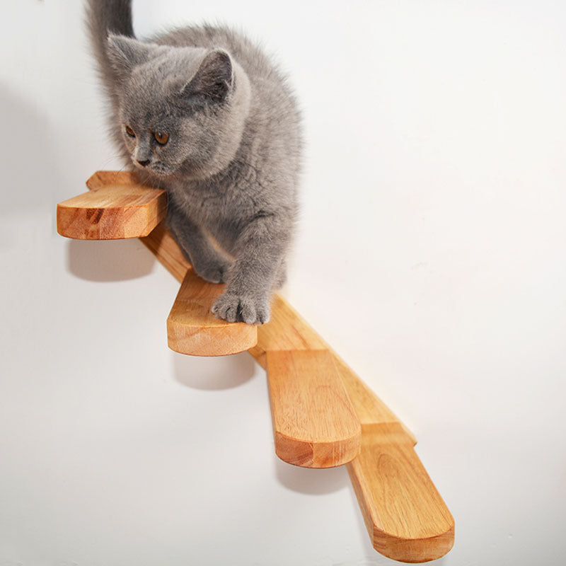 Cats Climbing Ladders On Solid Wood Walls, Rubber Wood Springboards And Stair Toys