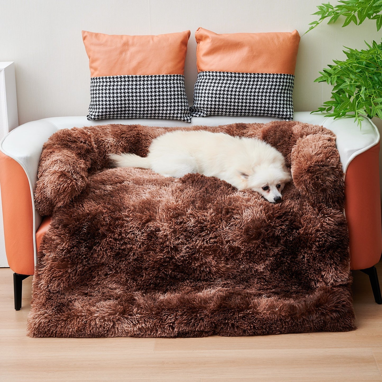 Calming Dog Bed Fluffy Plush Dog Mat For Furniture Protector With Zipper Removable Washable Cover For Large Medium Dogs And Cats