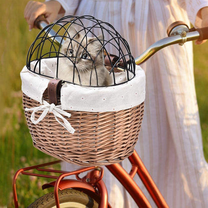 Cat And Dog Bicycle Front Handle Basket Pet Seat Handle Wicker Road Bicycle Basket Pet Cat And Dog Cage