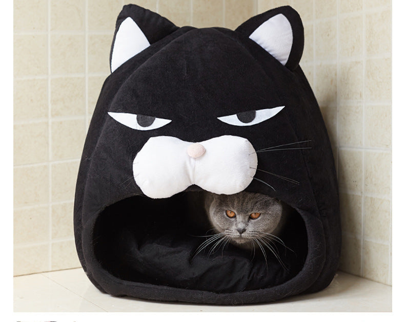 Cartoon Cat Bed Fleece Lovely Pet House For Puppy Cat Warm